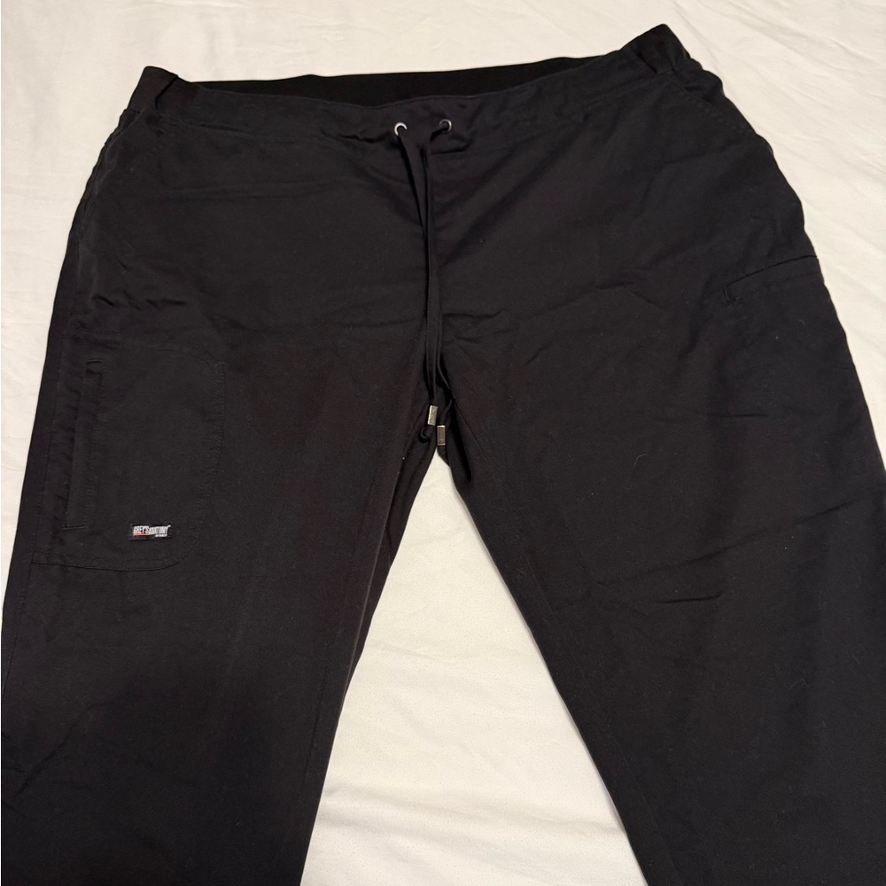 grey's anatomy	 XL petite	black	scrub pants	small slit on bottoms, drawstring